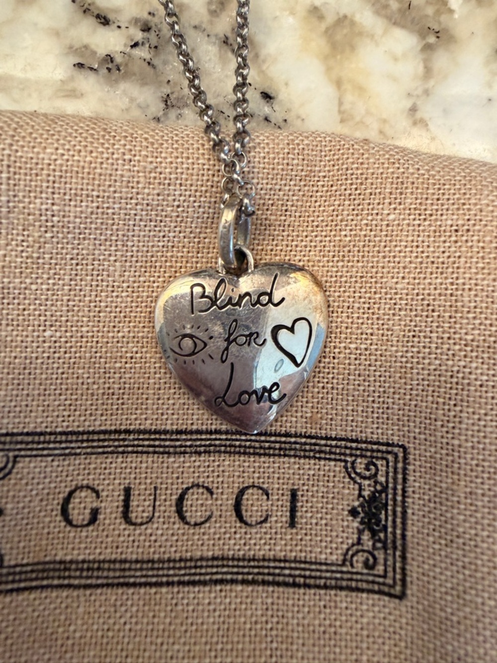 Gucci Silver Sterling Silver Blind for Love Engraved Pendant Necklace, 17" - Picture 1 of 5
